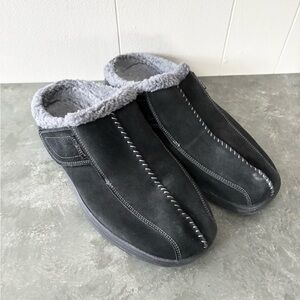 Orth feet black grey slip on hard bottom slipper moccasins size 11.5 men's suede
